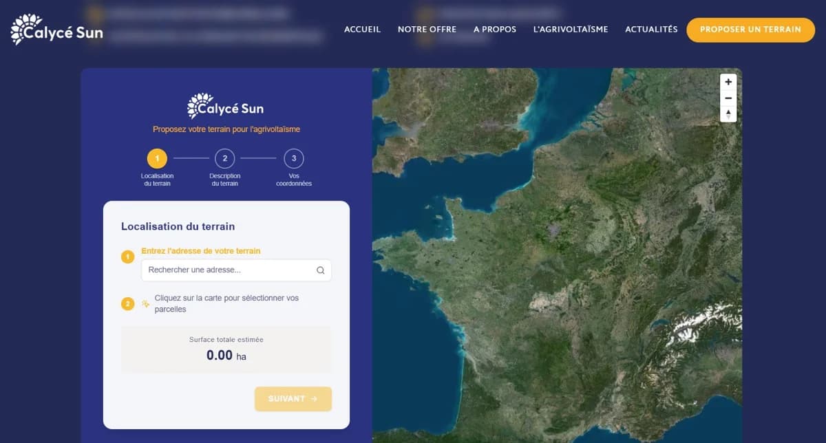 Screenshot of the Calycé Sun parcel proposal map