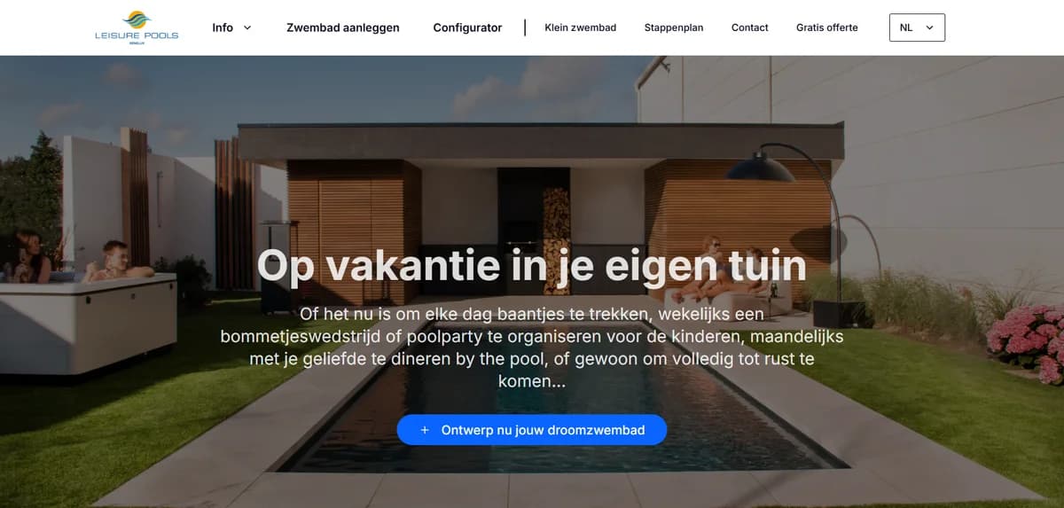 Screenshot of the Leisure Pools Benelux website